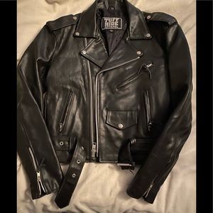 Black Leather Jacket sz38 VINTAGE! Heavy duty!